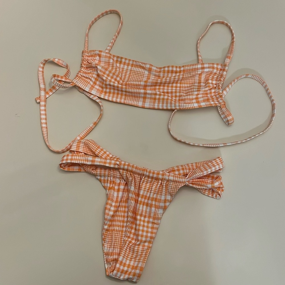 Stone fox swim Peach gingham bikini